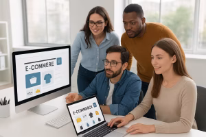 تیم طراحی در حال کار روی پروژه سایت فروشگاهی 